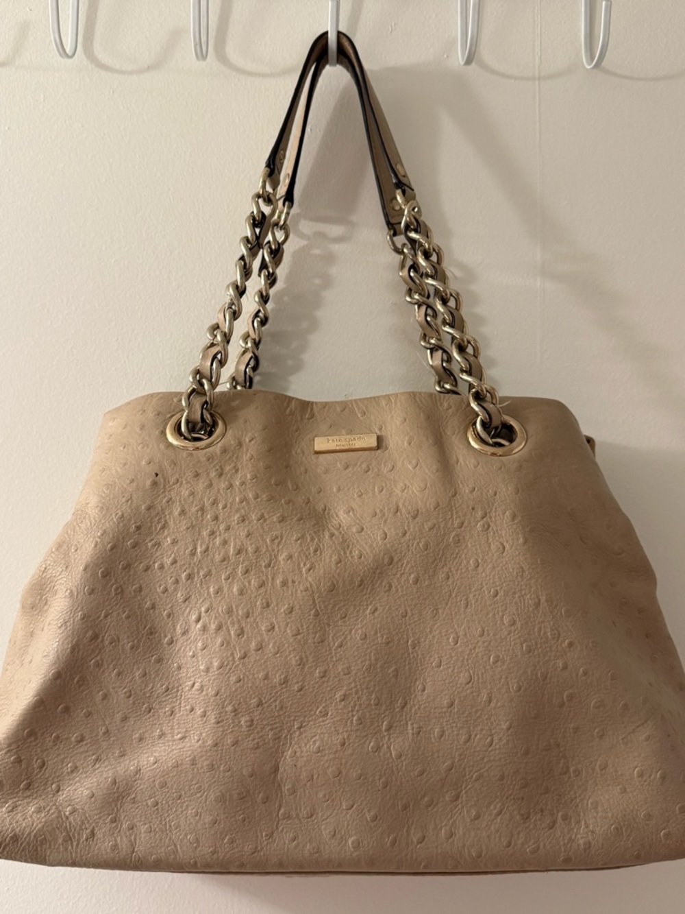 Kate Spade NY Victoria Falls Maryanne Tote Tan Ostrich Leather Shoulder Bag